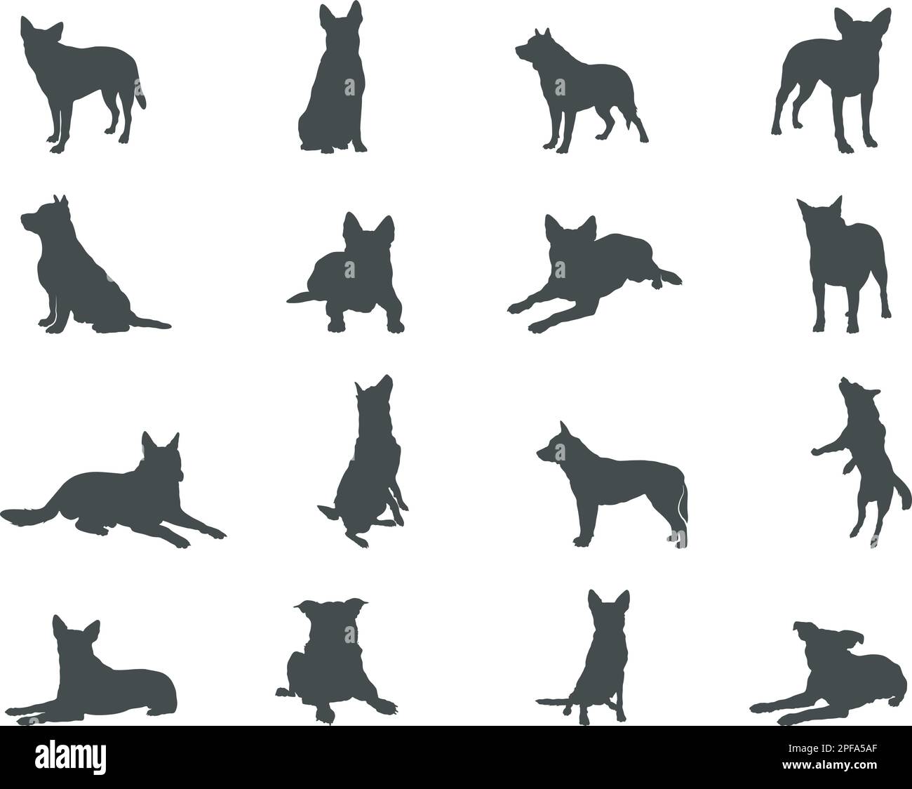 Silhouette australiane per cani da bestiame, silhouette australiane per bovini, SVG per cani da bestiame australiani Illustrazione Vettoriale