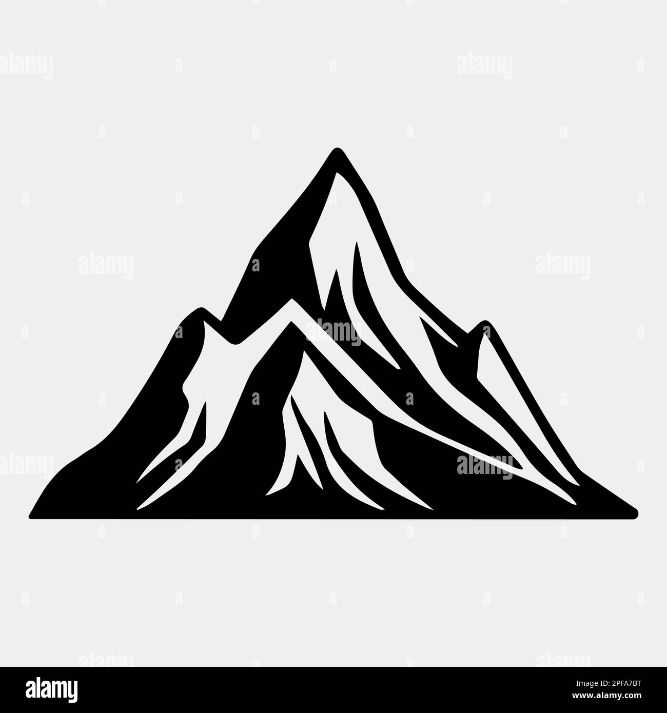 Silhouette di montagna - icona vettoriale. Picchi rocciosi. Catene montuose. Icona di montagna in bianco e nero Illustrazione Vettoriale