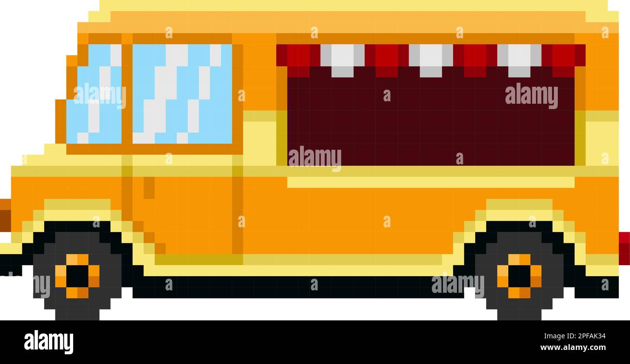 Camion dei prodotti alimentari pixel art. Street cucina vettoriale gioco asset Illustrazione Vettoriale