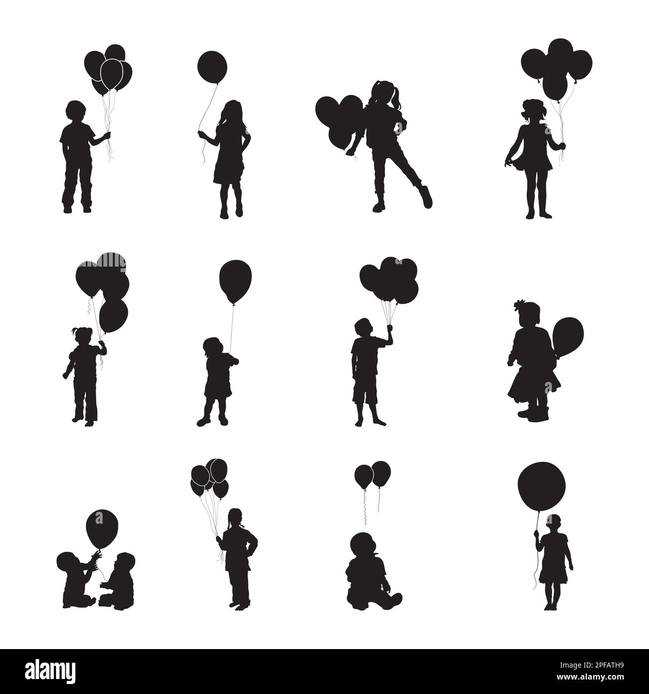 Bambini con balloon silhouette, bambini con balloon silhouette Illustrazione Vettoriale