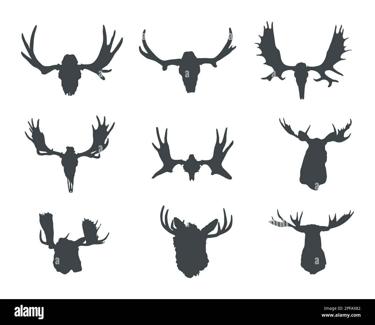 Silhouette di cranio, silhouette di testa di alce, silhouette di cranio animale Illustrazione Vettoriale