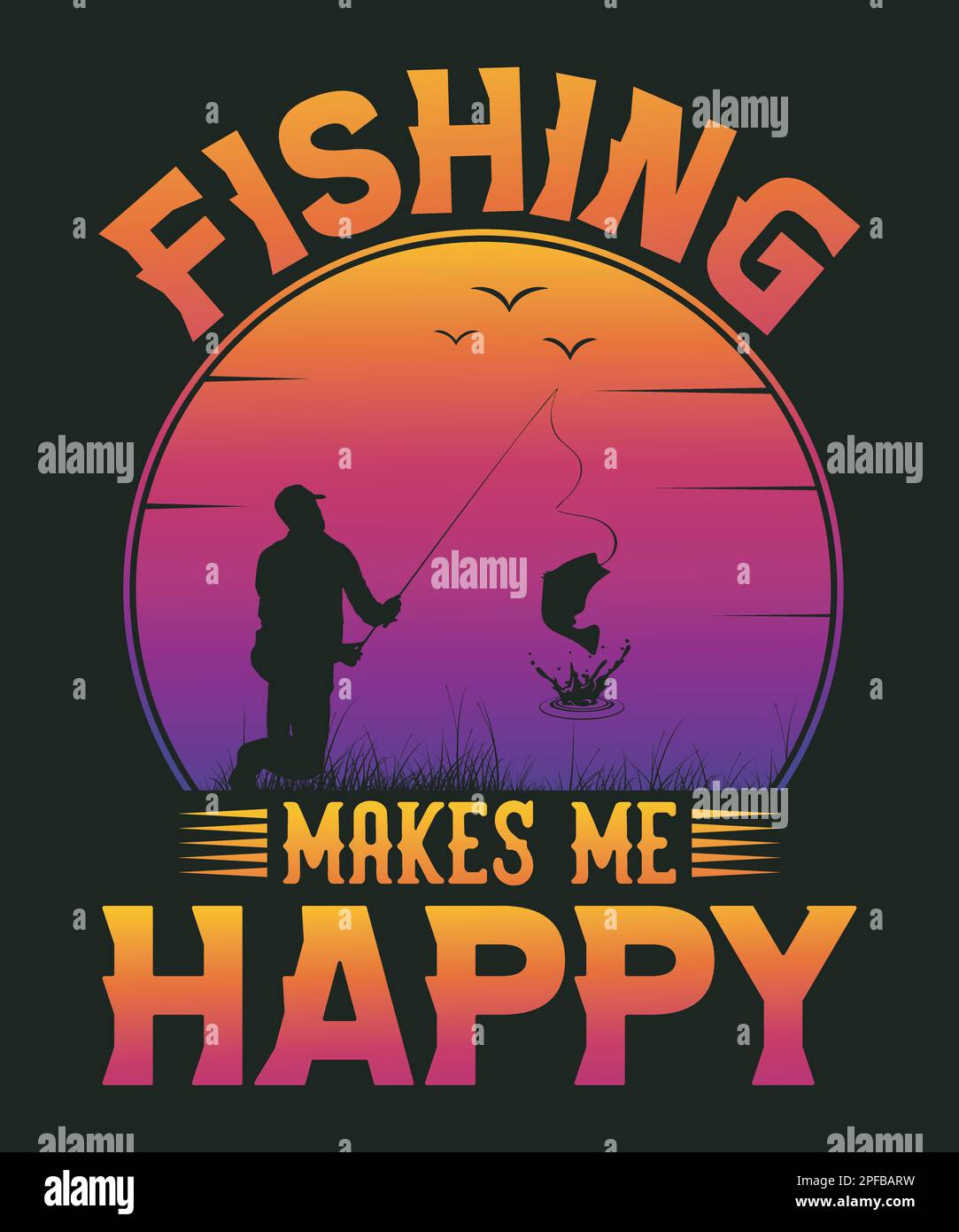 Pesca mi rende felice di pesca t-shirt design Illustrazione Vettoriale