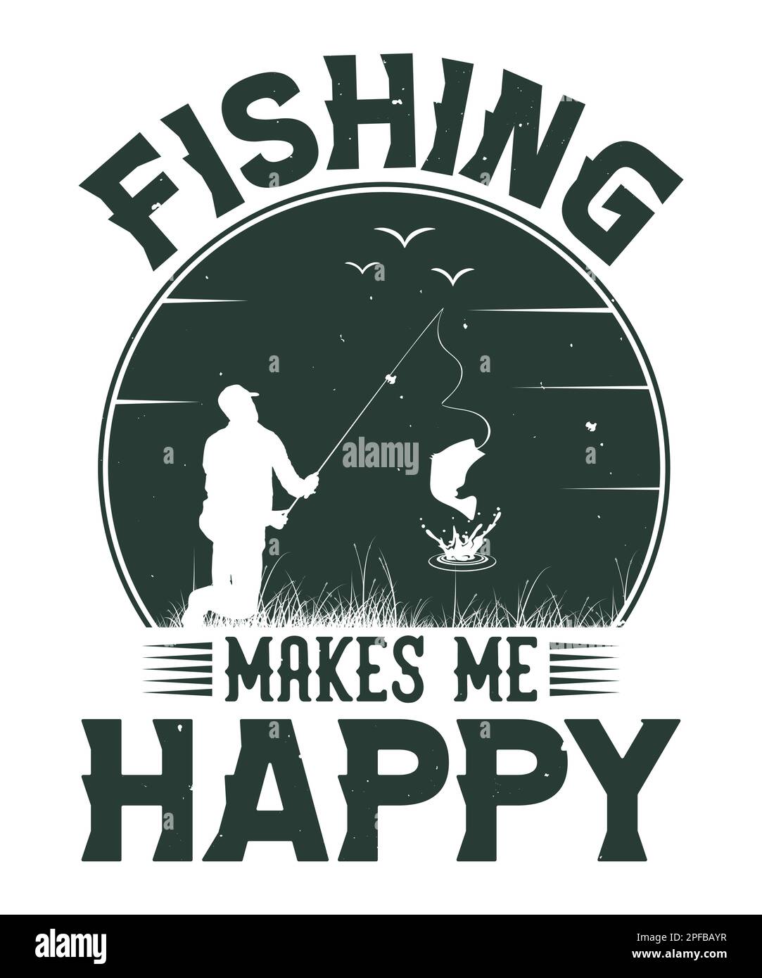 Pesca mi rende felice di pesca t-shirt design Illustrazione Vettoriale