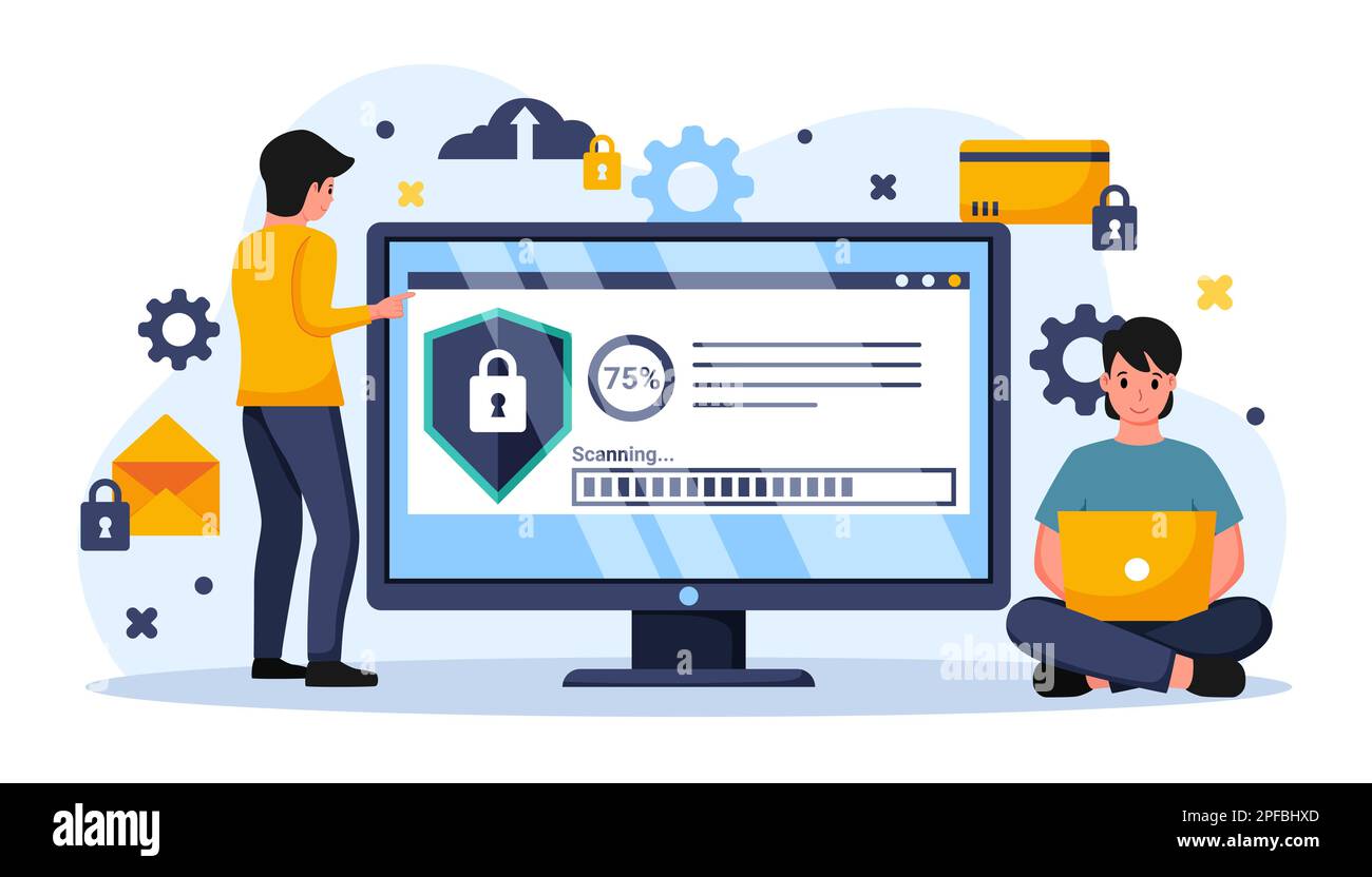 Vettore di progettazione per la protezione dei dati digitali. Sfondo dell'illustrazione sulla sicurezza informatica. Concetto di sicurezza della rete di cloud computing. Foto Stock