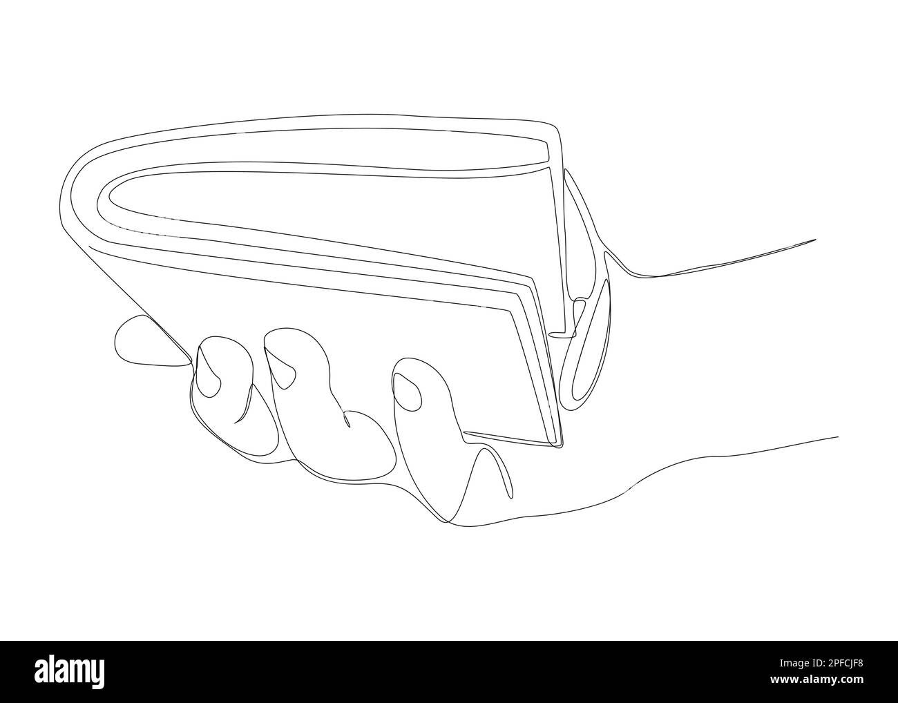 Una linea continua di portafogli in mano. Concetto di vettore di illustrazione a linea sottile. Disegno di contorno idee creative. Illustrazione Vettoriale