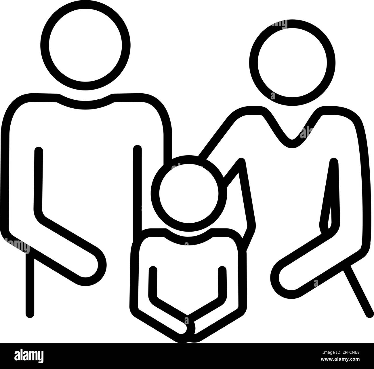 Simbolo dell'icona della famiglia che si prende cura di Kid. Illustrazione vettoriale stile contorno Illustrazione Vettoriale