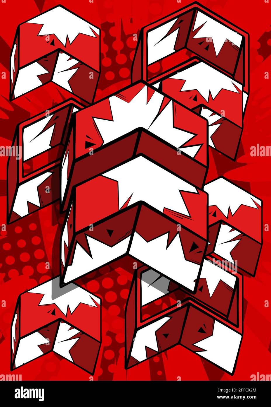 Poster con sfondo a freccia del libro dei fumetti rossi. Simbolo astratto dei fumetti. Segno di direzione retrò pop art. Illustrazione Vettoriale