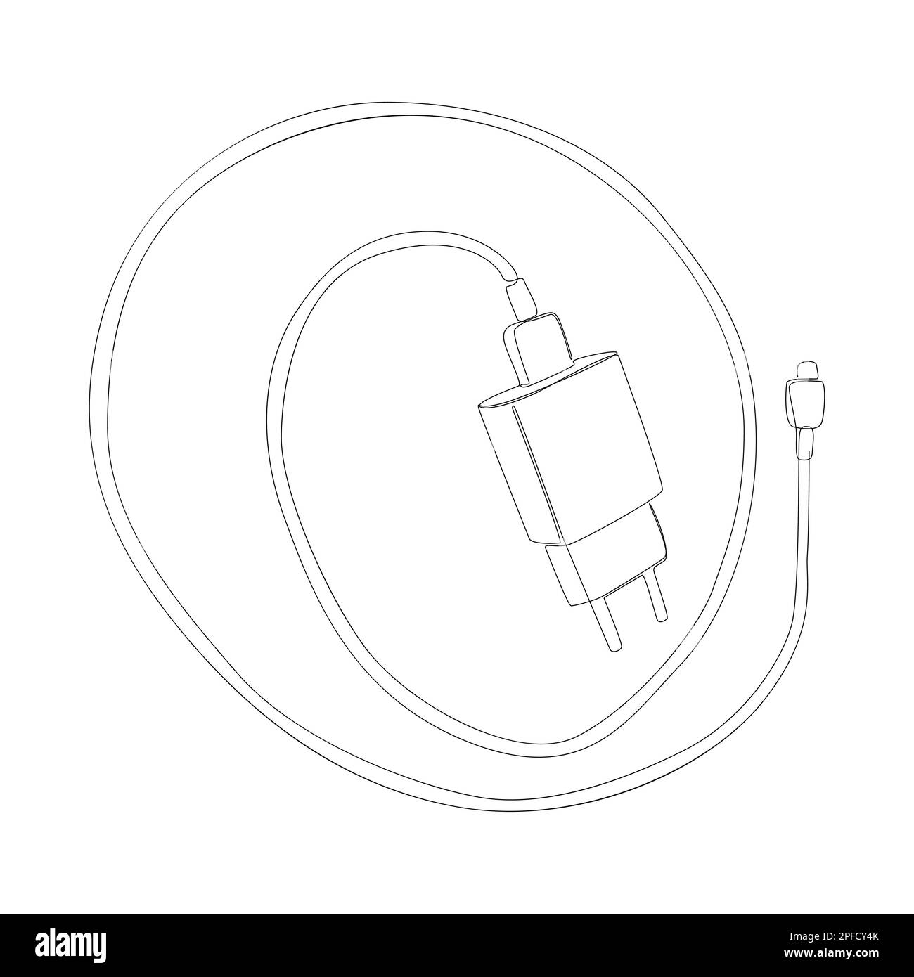 Una linea continua di caricabatterie per smartphone. Concetto di vettore di illustrazione a linea sottile. Disegno di contorno idee creative. Illustrazione Vettoriale