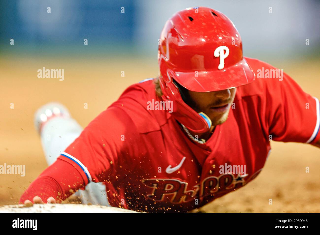 16 MARZO 2023, Lakeland FL USA; durante una partita di allenamento primaverile della MLB al Publix Field al Joker Marchant Stadium. I Fillies battono le Tigri 10-1. (Ki Foto Stock