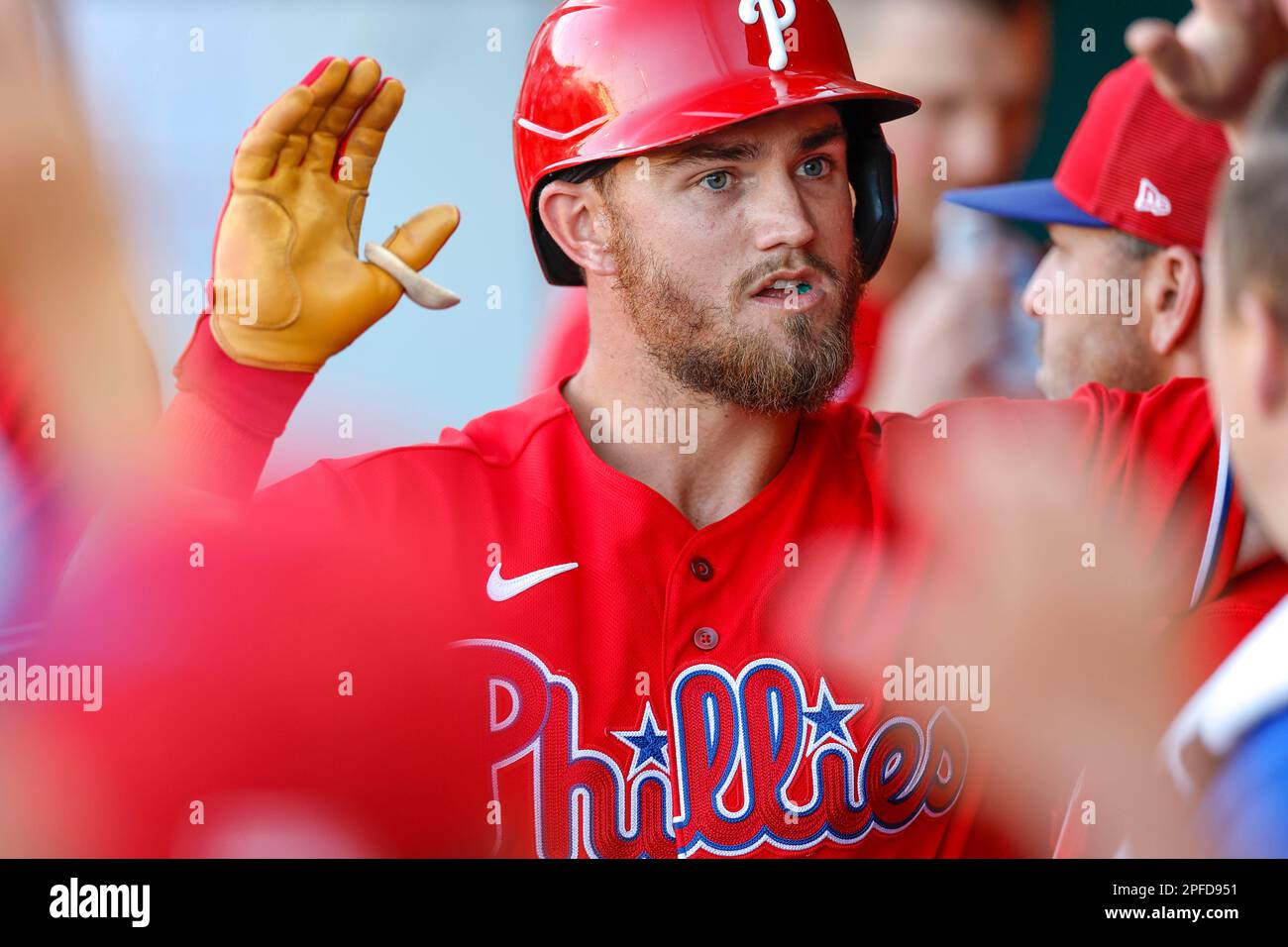 16 MARZO 2023, Lakeland FL USA; durante una partita di allenamento primaverile della MLB al Publix Field al Joker Marchant Stadium. I Fillies battono le Tigri 10-1. (Ki Foto Stock