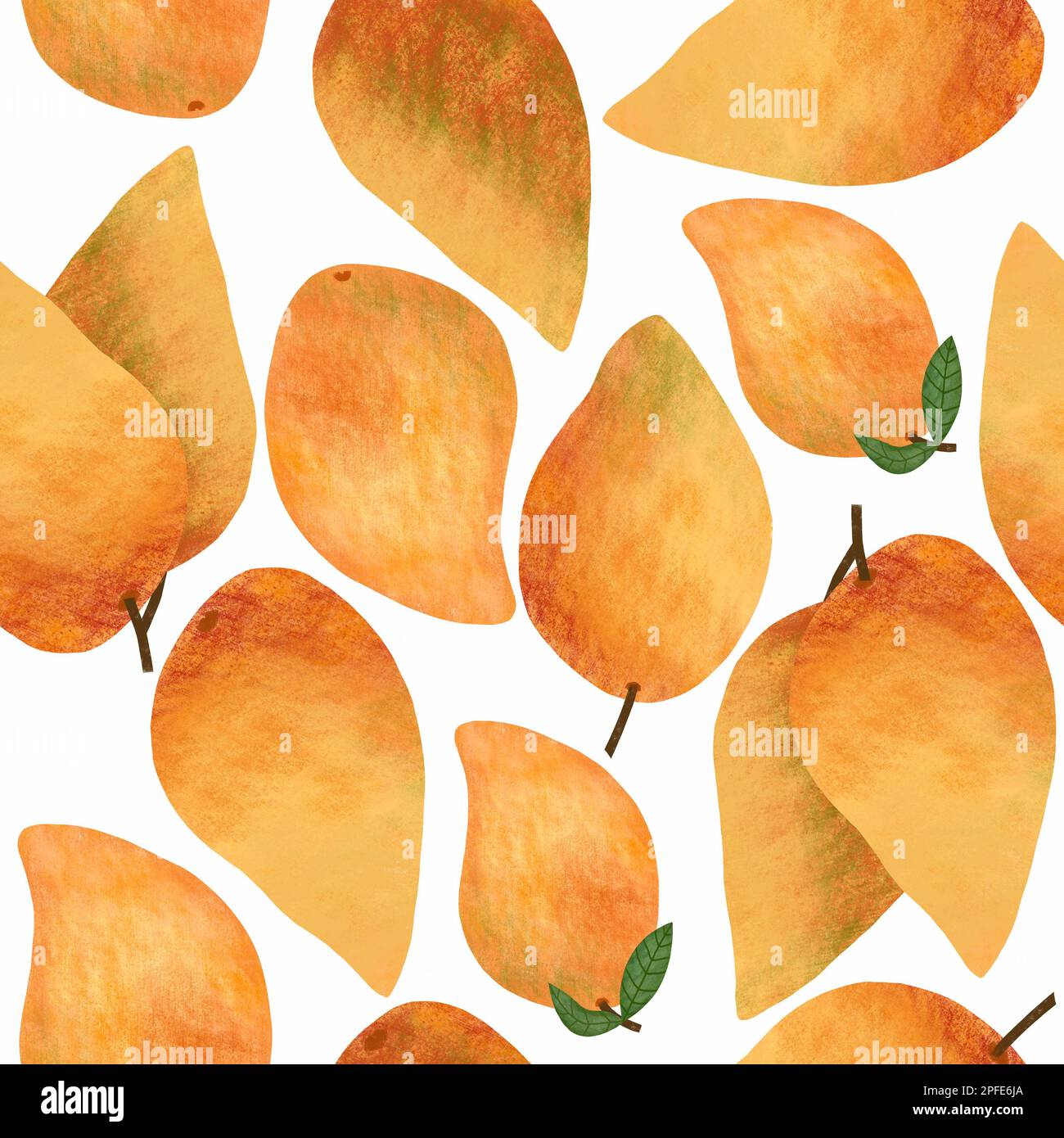 Modello senza cuciture Mango Fruit. Fresco mango tropicale interamente disegnato a mano su sfondo bianco. Stampa raster allover Foto Stock