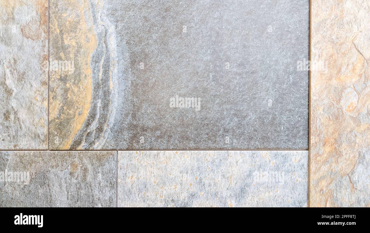 vecchia pietra piastrelle texture grigio linea quadrata di piastrelle grigio diverso sfondo Foto Stock