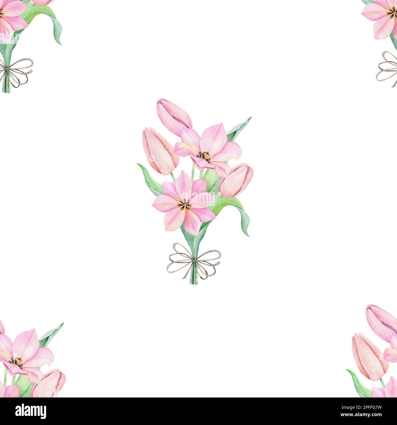 Tulipani acquerello modello senza cuciture. Giornata internazionale delle donne. Per design, cartoncino, stampa o sfondo Foto Stock