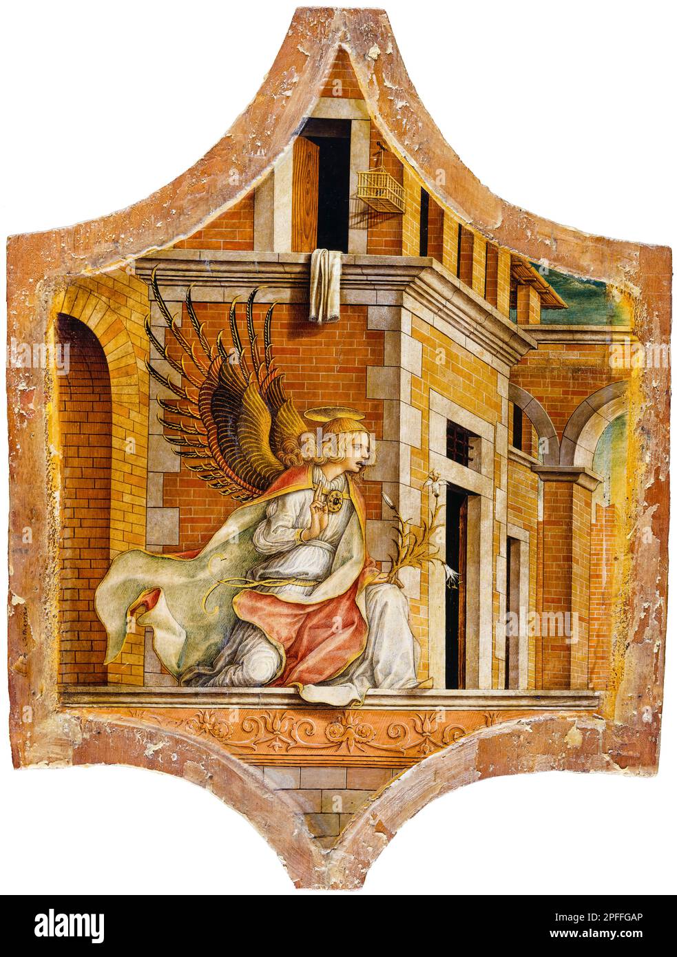 Carlo Crivelli, Angelo dell'Annunciazione, pittura in tecnica mista su legno di pioppo, 1482 Foto Stock