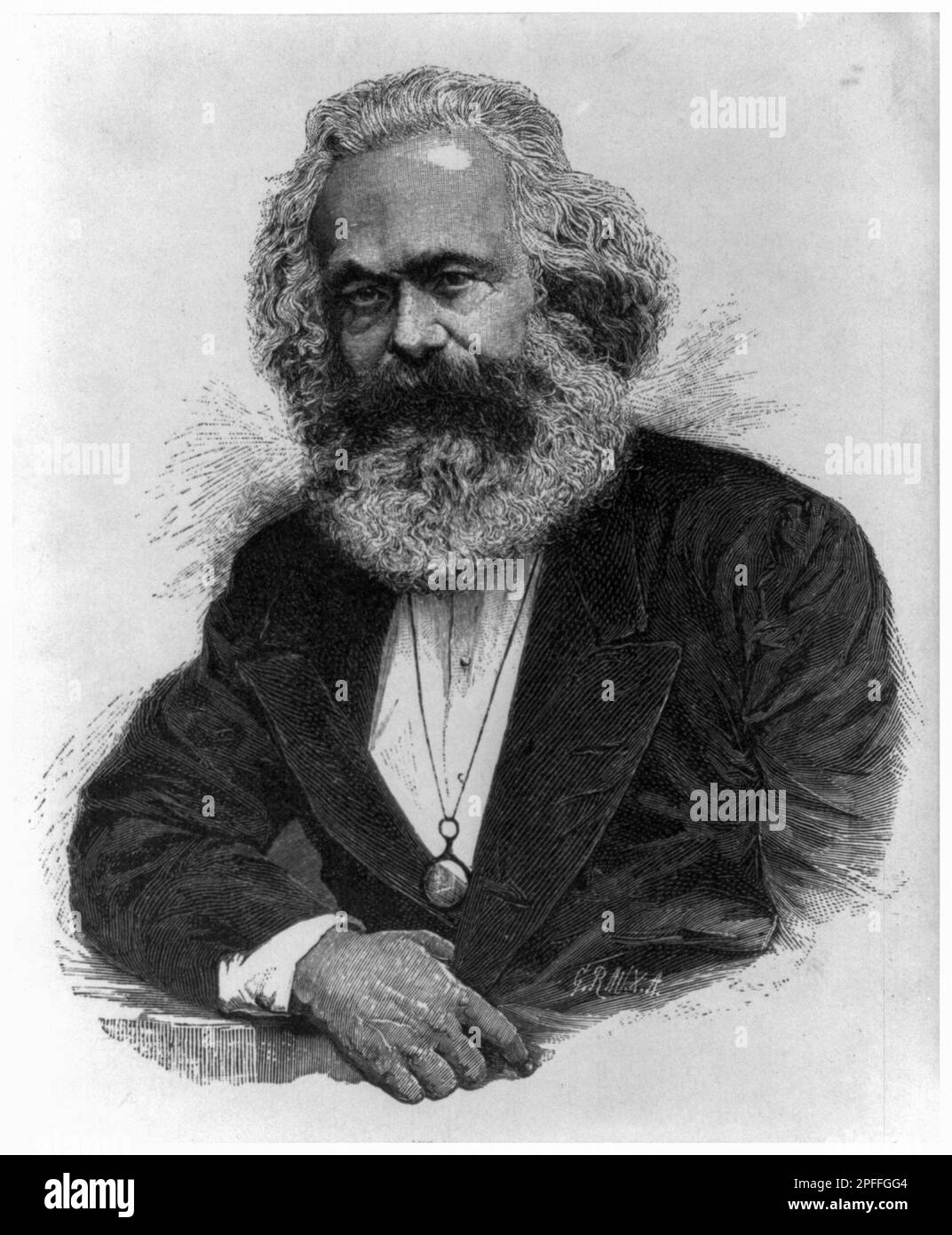 Karl Marx (1818-1883), filosofo tedesco, stampa in legno ritratto di artista sconosciuto, circa 1899 Foto Stock