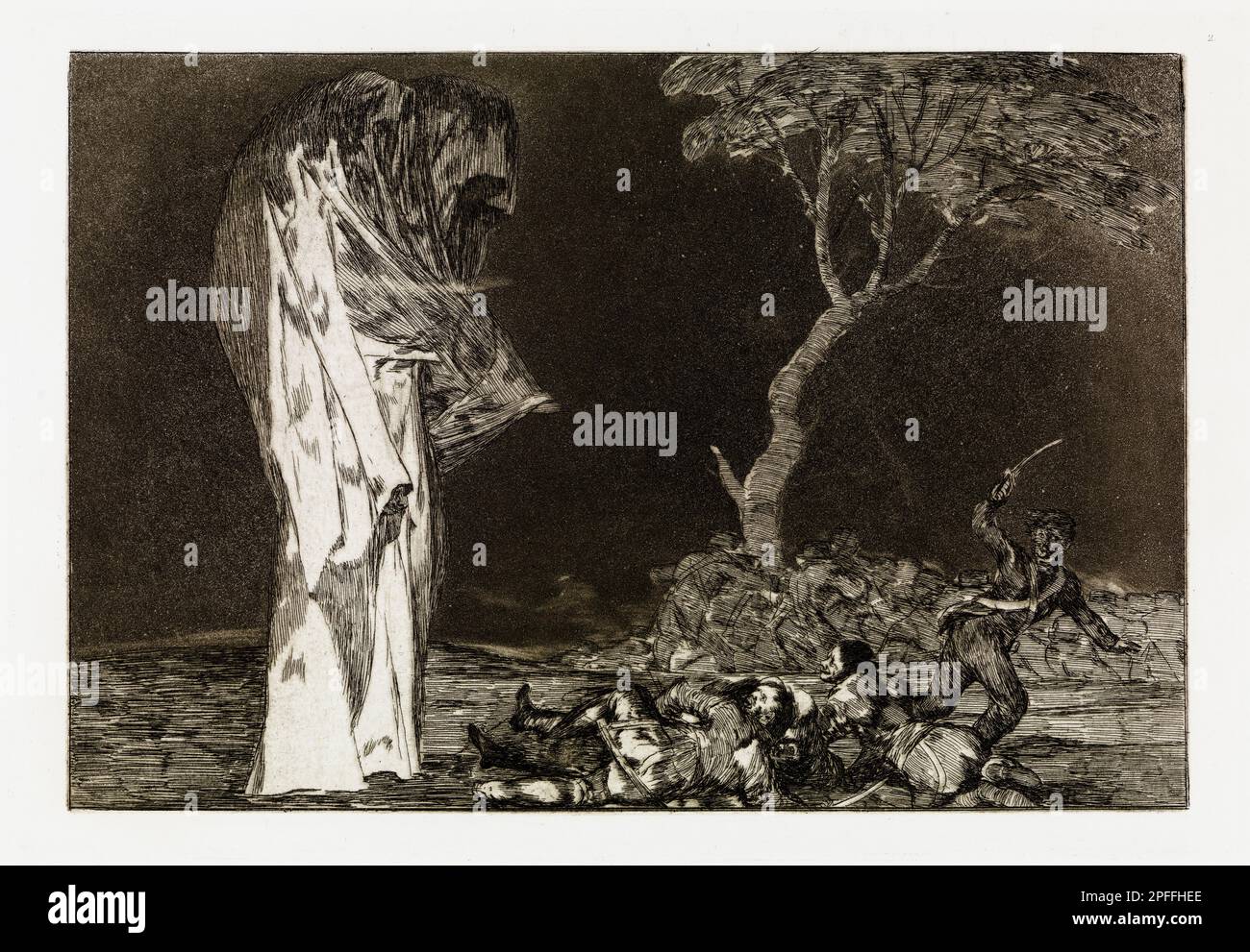 Francisco Goya, soldati spaventati da un Fantasma, di Disparates, pubblicato come targa 2 a Los Proverbios, acquaforte circa 1816 Foto Stock