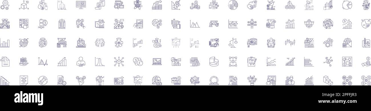 Set di simboli delle icone delle linee di valutazione e valutazione. Raccolta di progetti di valutazione, valutazione, analisi, misurazione, feedback, revisione, valutazione, test Illustrazione Vettoriale