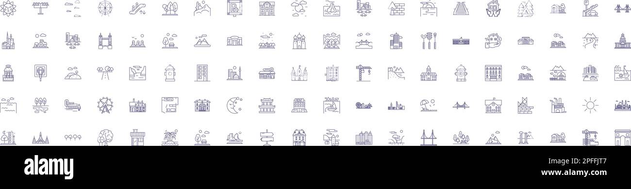 Edifici verdi linea icone segnaletica set. Collezione di progettazione di ecologia, sostenibile, rinnovabile, efficienza, basso contenuto di carbonio, Riciclabile, costruito Illustrazione Vettoriale