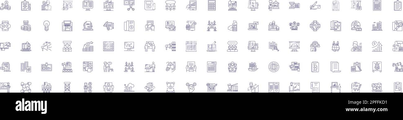 Linea di valutazione commerciale icone segno set. Progettare la raccolta di valutazione, attività, attività, responsabilità, flusso di cassa, Concetto di equity, profit, Market Outline Illustrazione Vettoriale