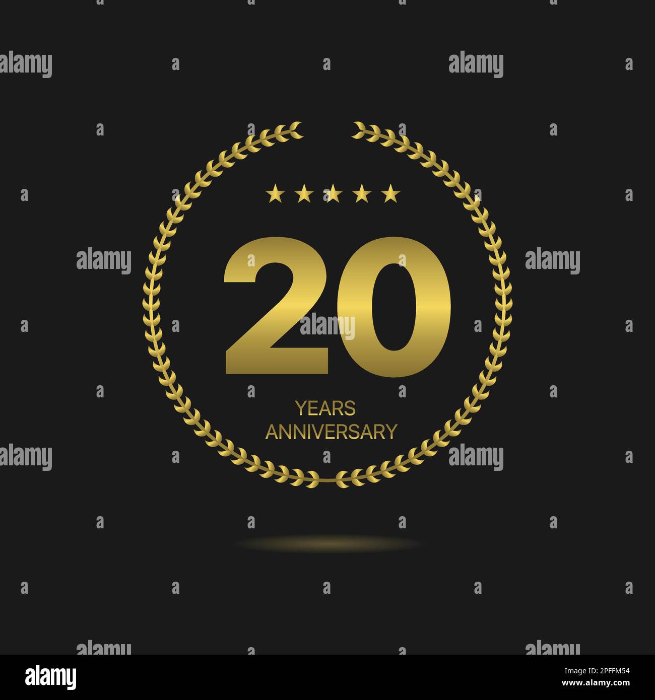20 anni Anniversary oro alloro wreath etichetta Illustrazione Vettoriale