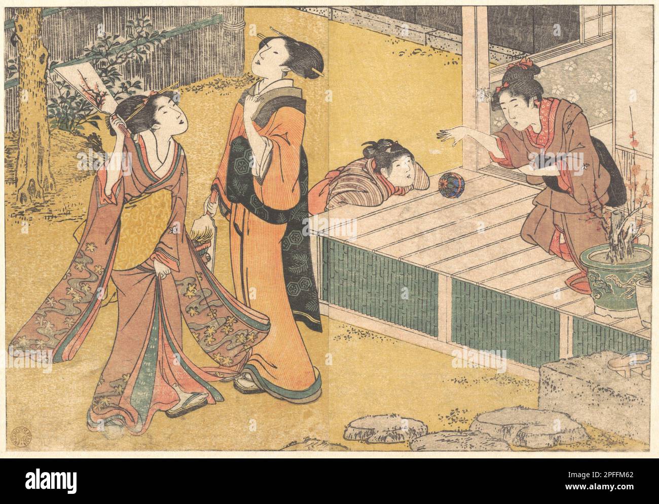 Giochi di Capodanno, dal libro stampato Fiori delle quattro stagioni (Shiki no hana), artista Kitagawa Utamaro (1754-1806), Data 1801 Foto Stock