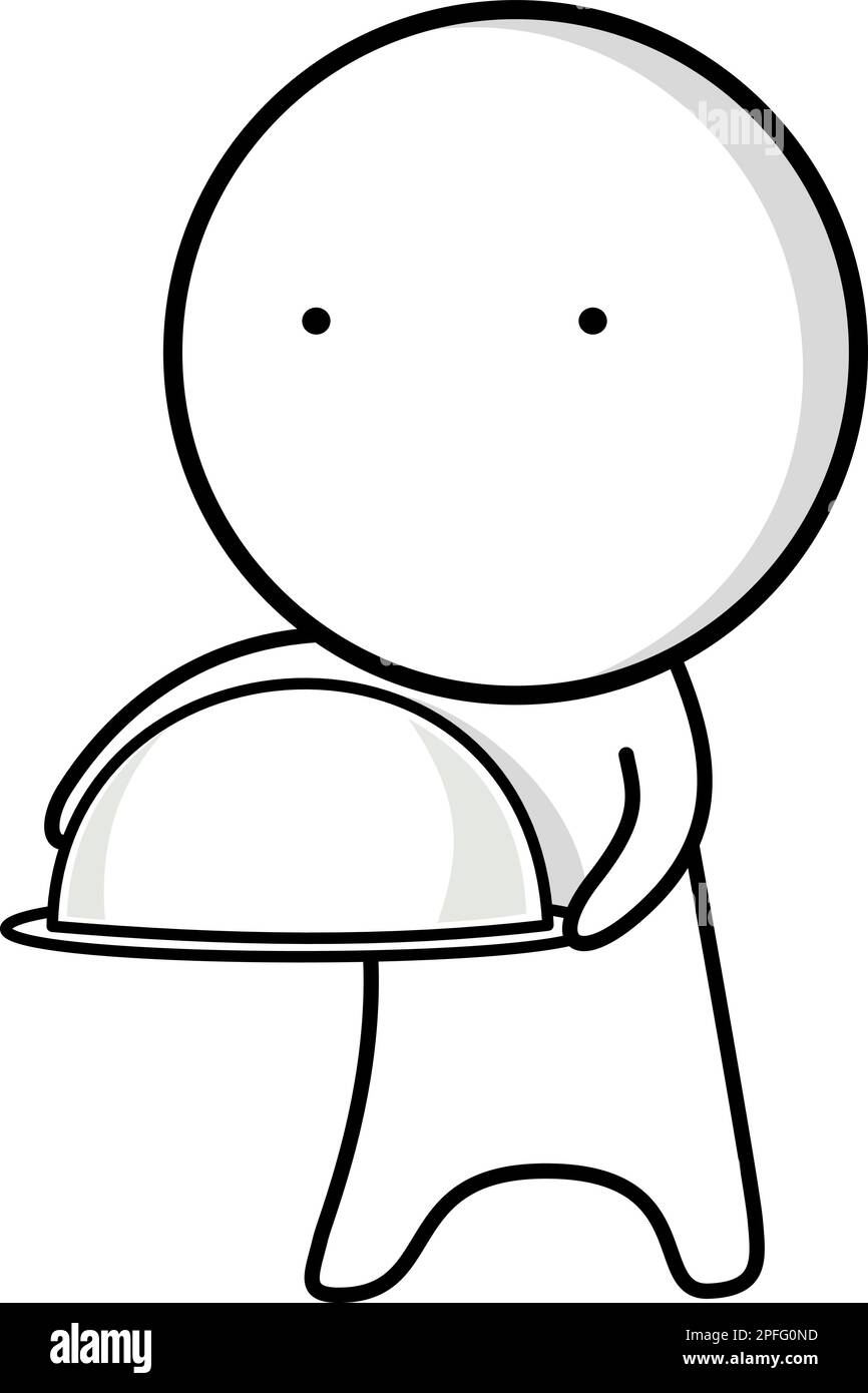 Un cartone animato di un uomo che tiene un vassoio con un coperchio su di esso Illustrazione Vettoriale