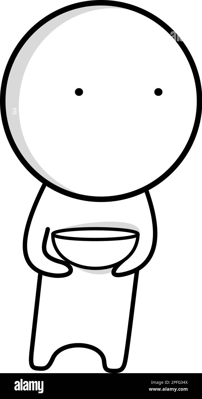 Un cartone animato di un uomo che tiene una ciotola di cibo. Illustrazione Vettoriale