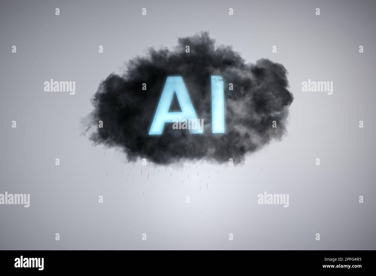 Una nuvola oscura etichettata con le lettere ai - concetto per i pericoli dell'intelligenza artificiale Foto Stock