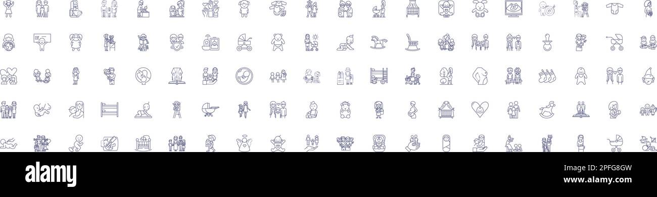 Linea maternità icone segni set. Progettare la collezione di gravidanza, parto, parto, maternità, infermieristica, contorno di gestazione, neonati, neonati Illustrazione Vettoriale