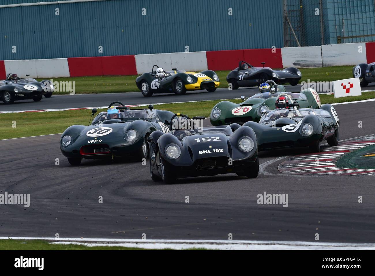 John Spiers, Chris Ward, Lister Jaguar knobbly, Stephan Jostbl, Andy Willis, Lotus 15, David Hart, Olivier Hart, Lister Costin, Bernado Hartogs, Volontà Foto Stock