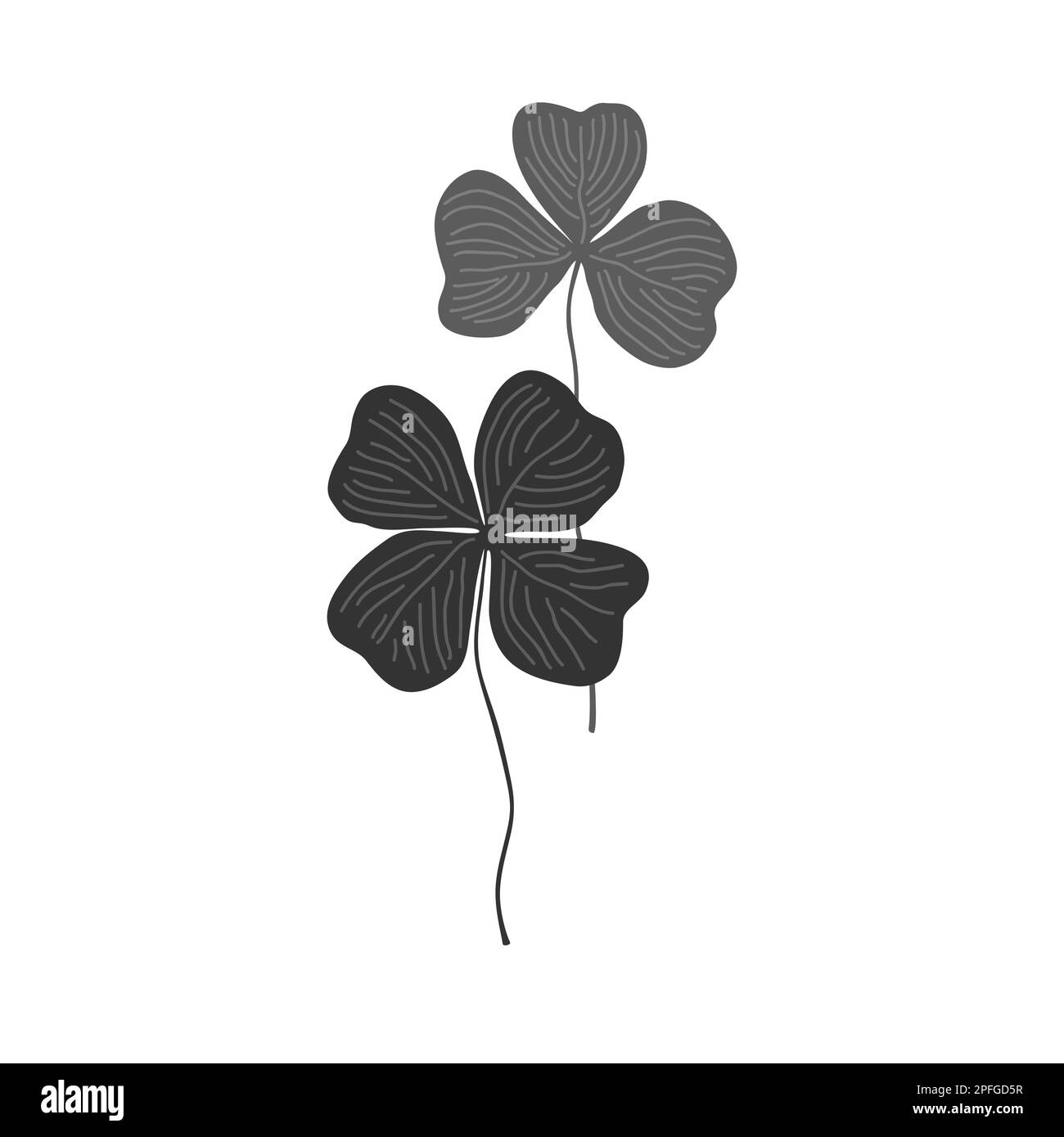 Fumetto composizione semplice di due foglie di trifoglio. Illustrazione con isolamento vettoriale. Illustrazione Vettoriale