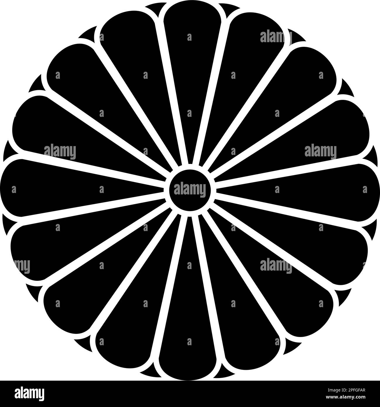 Stemma giapponese nippon Imperial Seal disco centrale con 16 petali simbolo nazionale icona nero colore vettore illustrazione immagine piatto stile semplice Illustrazione Vettoriale