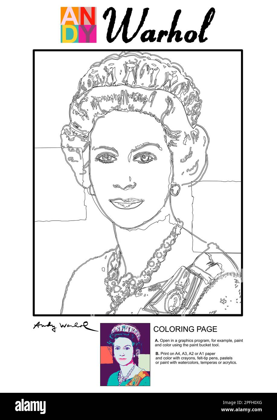 Pagina da colorare Andy Warhol Foto Stock