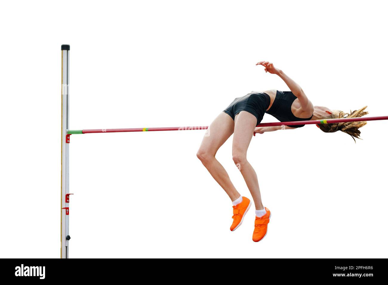 atleta femminile salto alto in atletica evento su sfondo bianco, isolato sport foto Foto Stock