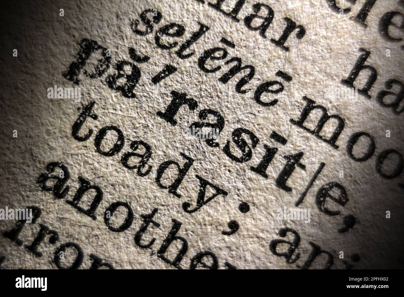 Definizione di parasite di parola sulla pagina del dizionario, primo piano Foto Stock