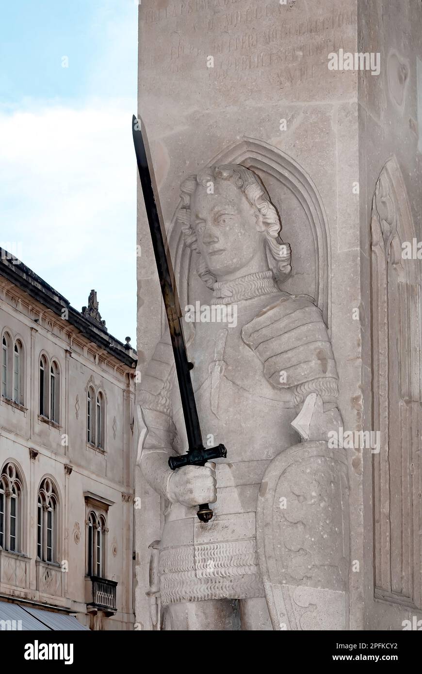 La colonna di Orlando con un cavaliere statua in piazza Luza, Dubrovnik, Croazia. Foto Stock