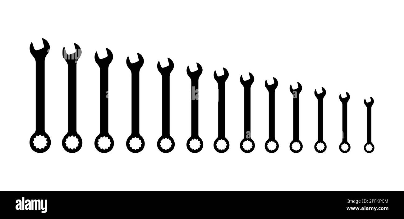 Set di icone chiave a bussola. Chiave a mano vettoriale riparazione meccanica chiave officina simbolo attrezzo di servizio. Illustrazione Vettoriale