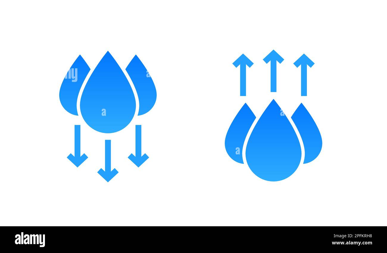 Icona umidità acqua. Simbolo dell'icona temperatura del vettore umidità dell'aria secca Illustrazione Vettoriale