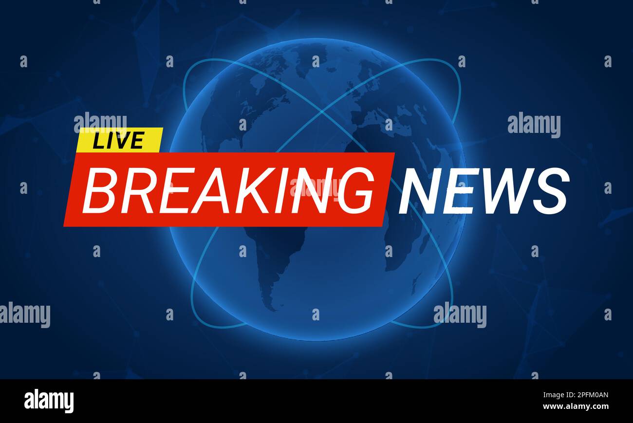 Breaking news tv report template vettoriale background channel banner. Modello di media per la trasmissione della schermata del logo delle notizie. Illustrazione Vettoriale