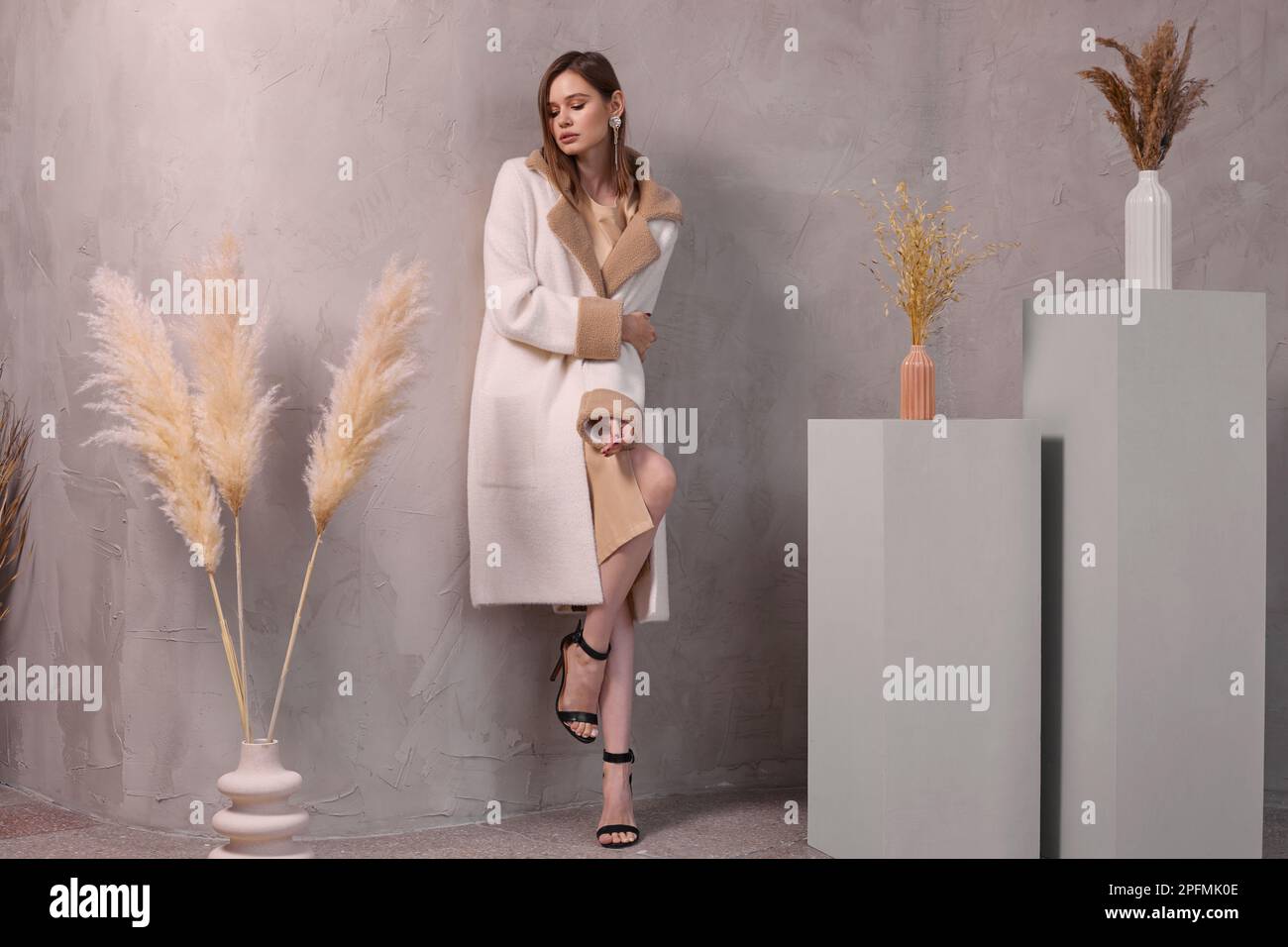 Giovane modella asiatica in abito di moda Foto Stock