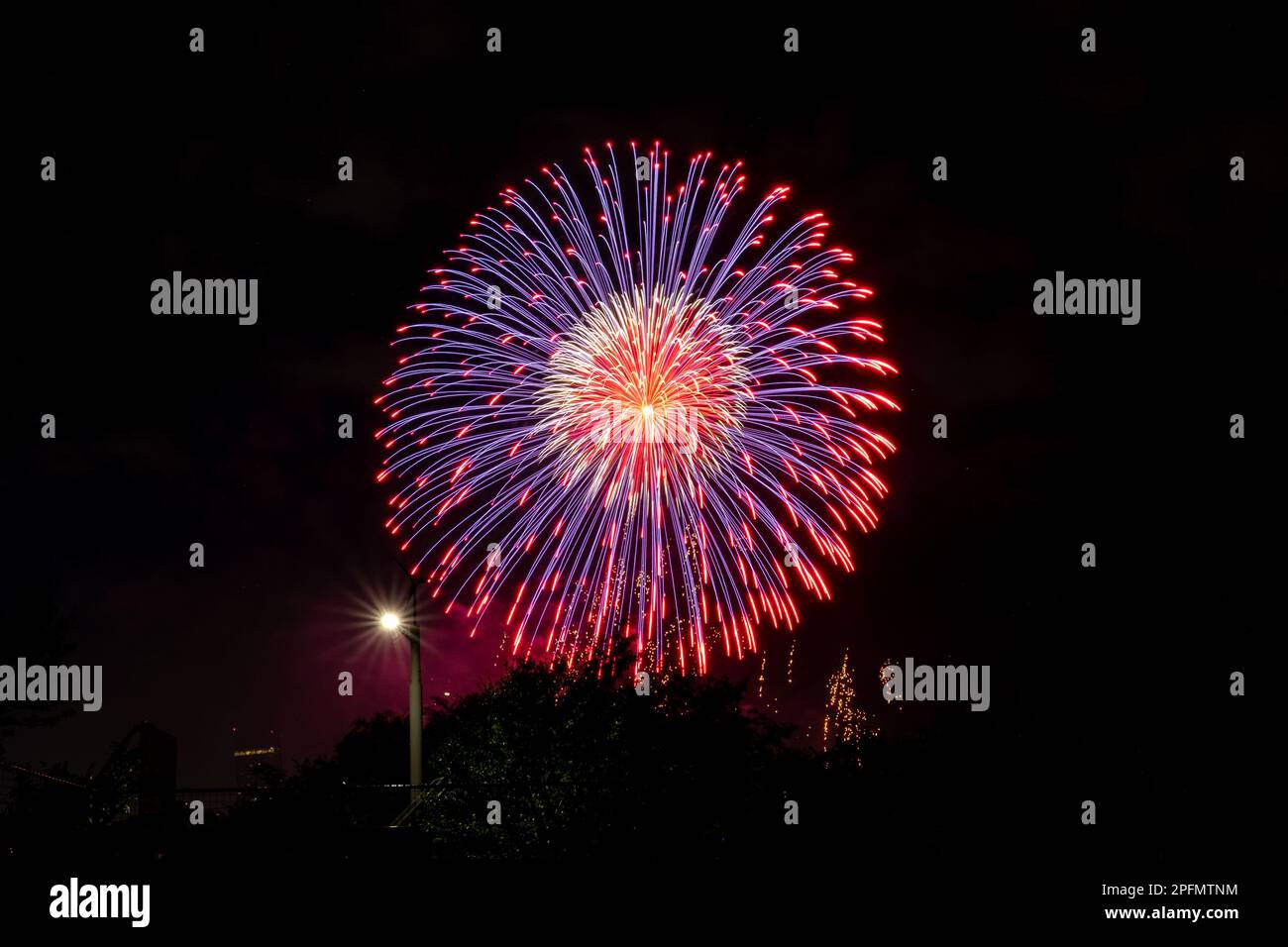 Fuochi d'artificio a Seoul International Fireworks Festival. Di notte sul fiume Han a Seoul, Corea del Sud Foto Stock