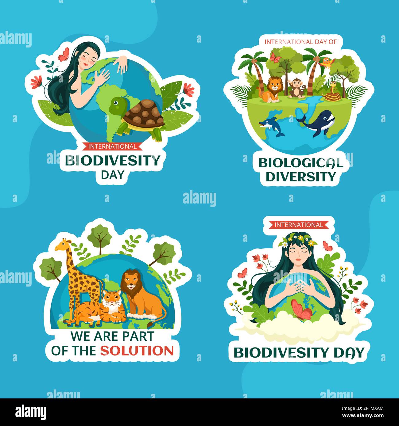 Etichetta piatta Cartoon modello disegnato a mano modello della Giornata Mondiale della biodiversità sfondo Illustrazione Illustrazione Vettoriale