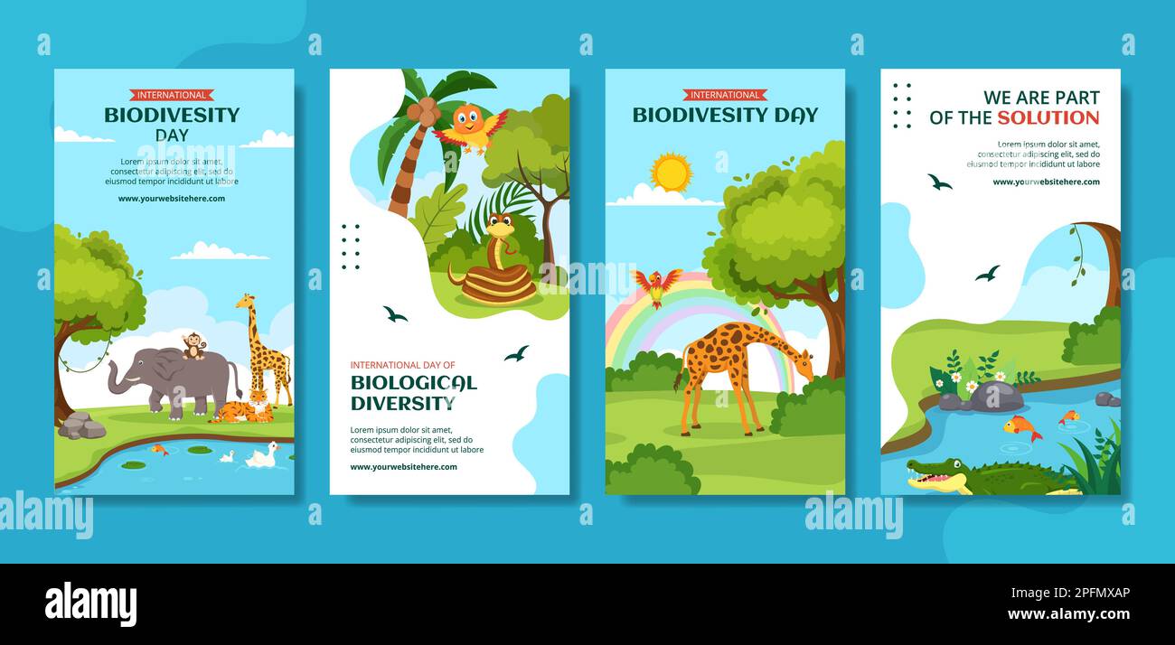 World Biodiversity Day Social Media Stories Flat Cartoon modelli disegnati a mano Illustrazione Illustrazione Vettoriale