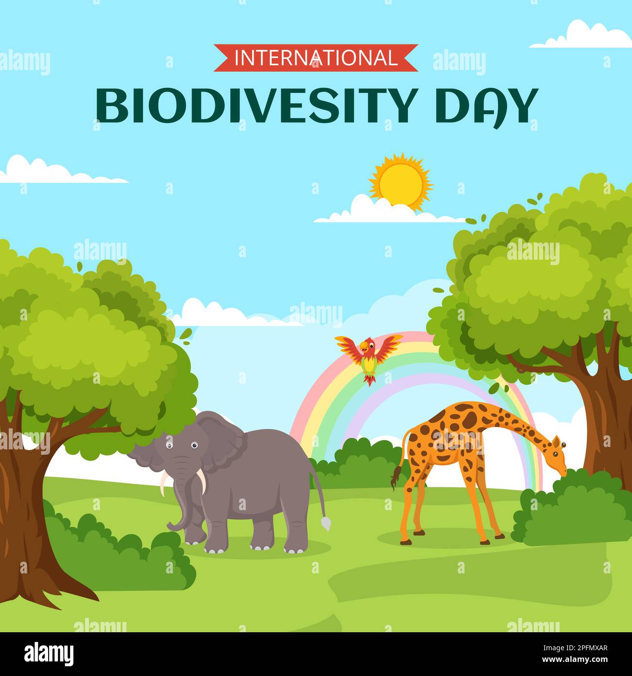 Giornata mondiale della biodiversità Social Media background Illustrazione Cartoon modelli disegnati a mano Illustrazione Vettoriale