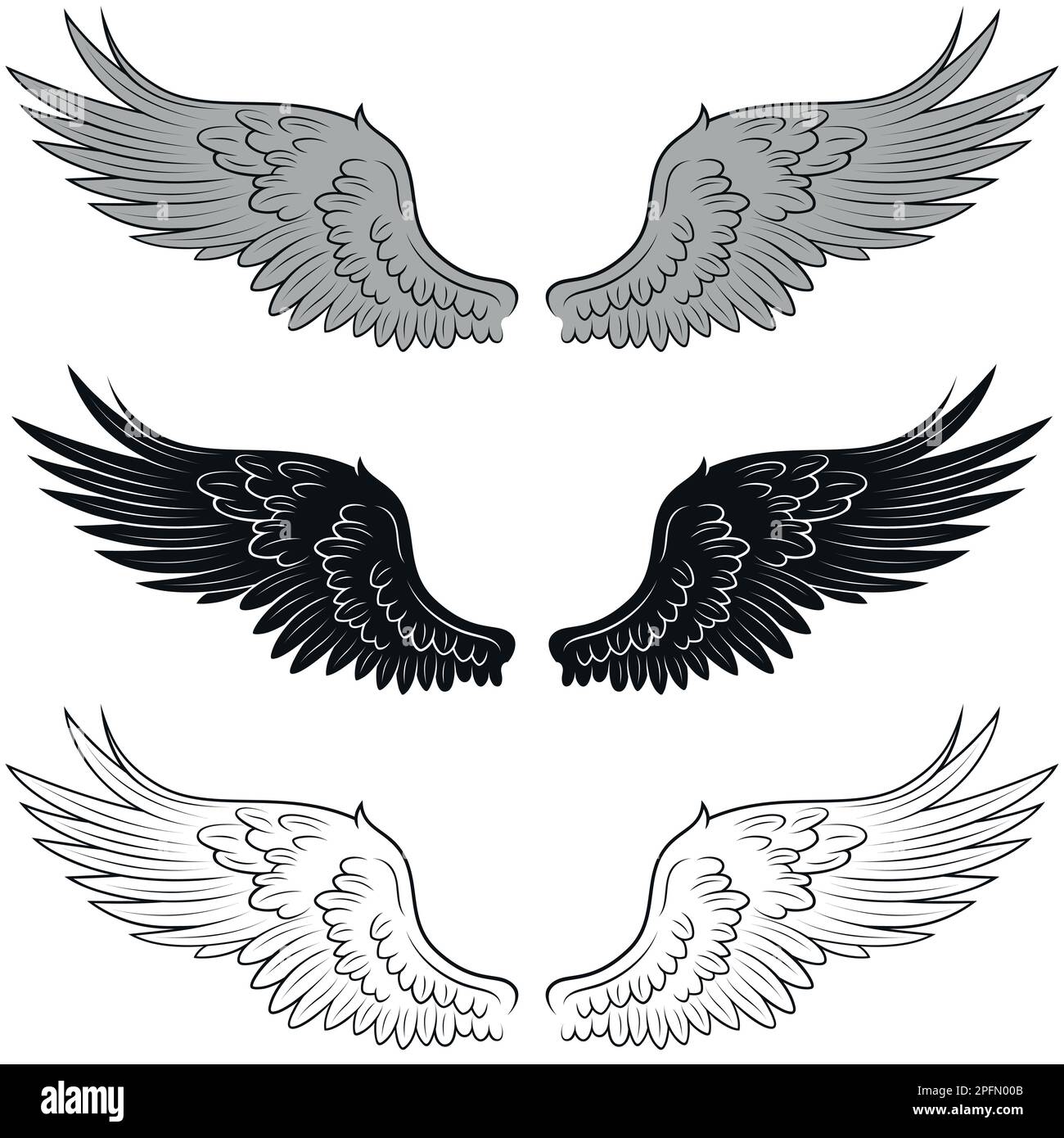 Disegno vettoriale di ali d'angelo, ali d'uccello per decorazione Illustrazione Vettoriale