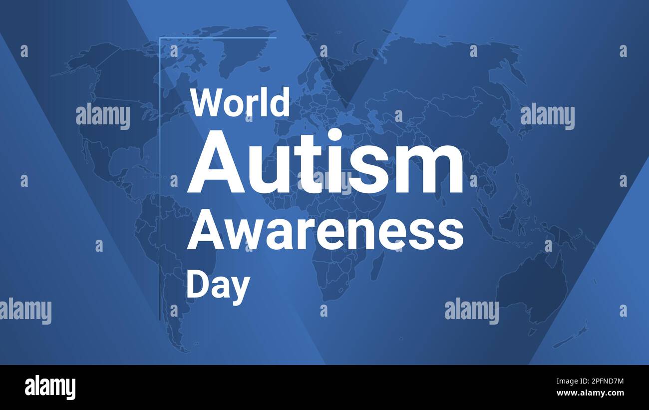 Carta di festa per la Giornata Mondiale dell'Autismo. Poster con mappa terrestre, sfondo con linee sfumate blu, testo bianco. Banner dal design piatto. Illustrazione vettoriale Illustrazione Vettoriale