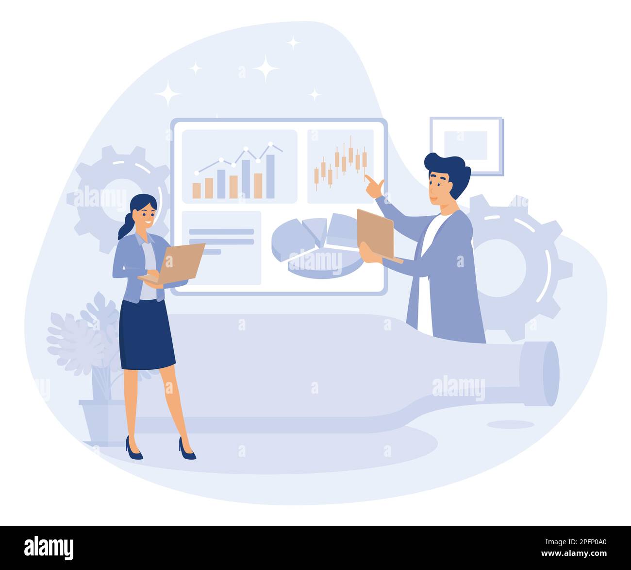 Concetto di pianificazione del progetto. miglioramento del flusso di lavoro, metafora del software, illustrazione moderna a vettore piatto Illustrazione Vettoriale