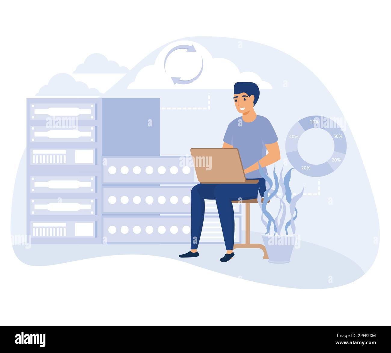 Concetto di software di backup dei dati, protezione dei dati dalla cyber sicurezza, disegno vettoriale piatto moderno Illustrazione Vettoriale