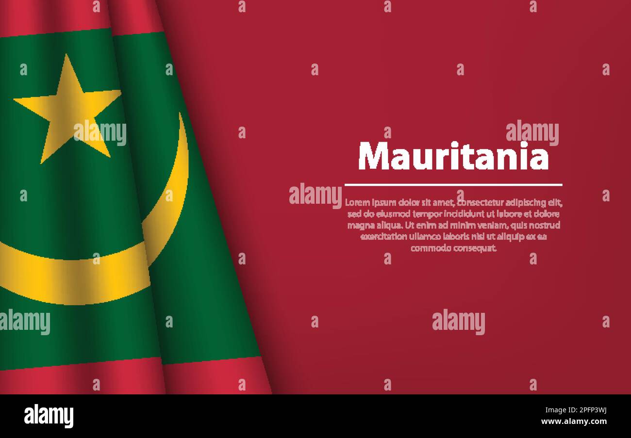 Bandiera delle onde della Mauritania con sfondo copyspace. Modello vettoriale banner o nastro per la giornata dell'indipendenza Illustrazione Vettoriale