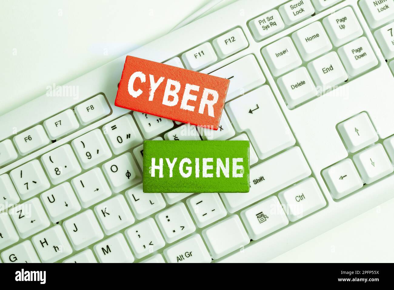 Cartello con scritta Cyber Hygiene. Parola per le misure che gli utenti del calcolatore prendono per migliorare la loro sicurezza cibernetica Foto Stock